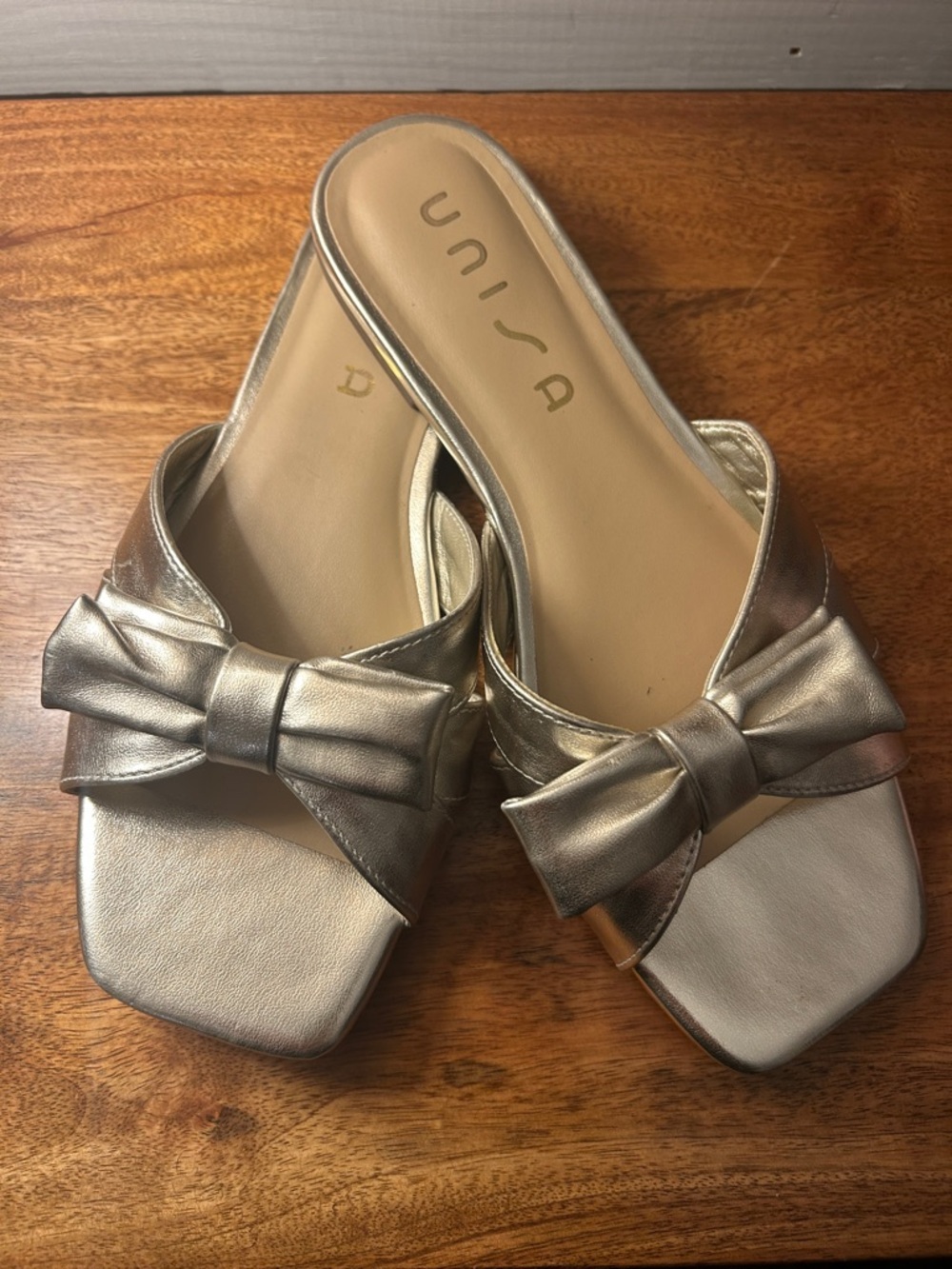 Unisa Metallic Gold Bow Slide Sandals - Women